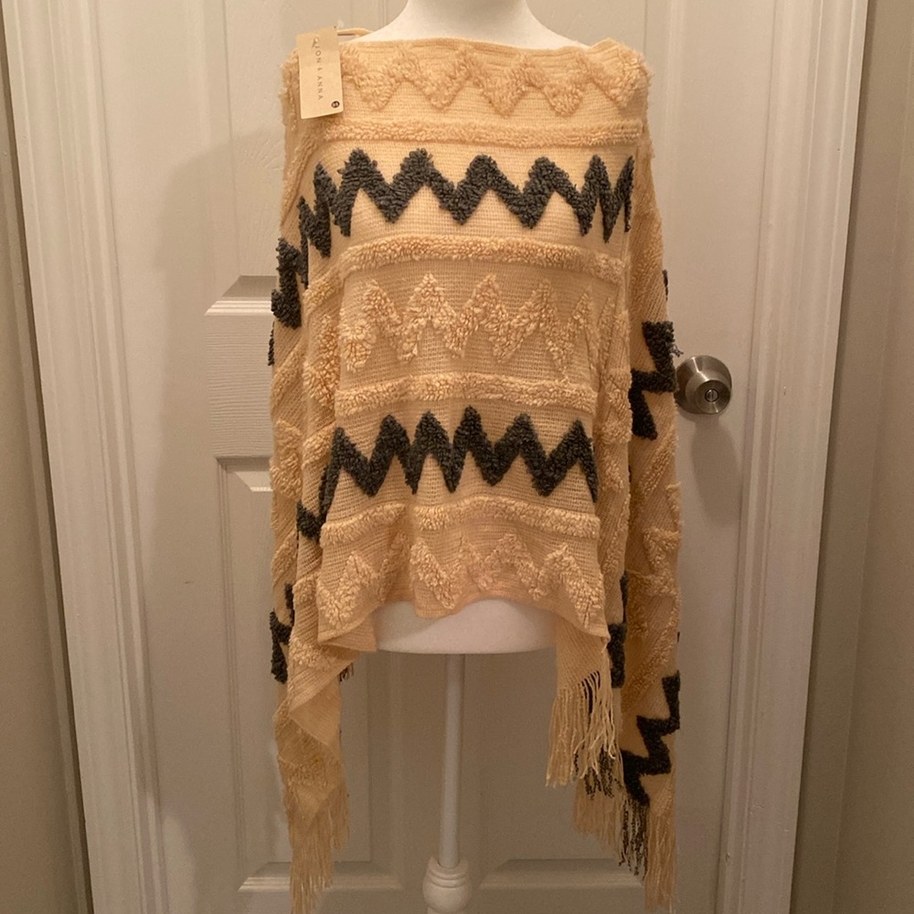 Jon & Anna Cream and gray Chevron Poncho